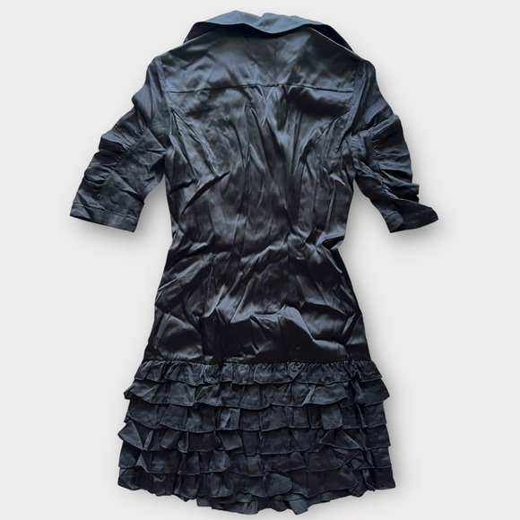 Black Satin Button Down Ruffle Dress – Size XS - Picture 3 of 4